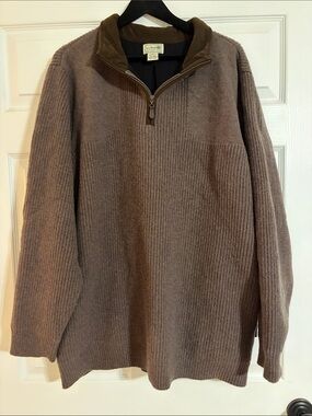 VTG L.L. Bean Waterfowl Merino Lambswool Quarter Zip Lined Sweater XXL Tall